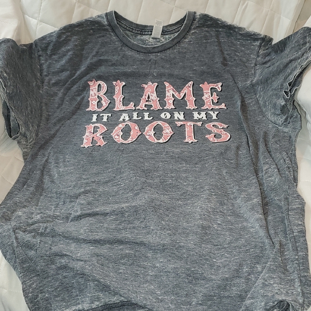 Gray T-Shirt with Pink Graphic Text